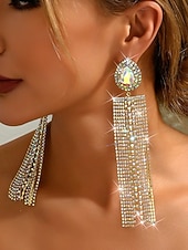 economico Orecchino da donna-orecchini con nappe in strass di cristallo da donna, lunghi gioielli pendenti per feste notturne e abiti da discoteca