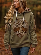 olcso Művészet és dizájn csúcsok-Női Pulóver Hoodie pulóver Grafika Színes Alkalmi Hosszú ujj Kapucni Normál felsők Party estélyi viselet Utca Hétköznapi Arcpír rózsaszín Medence Bíbor Lóhere Khakizöld Tavasz Ősz Tél