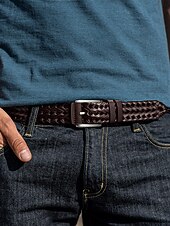 levne Pánské opasky-Pánský pletený opasek z pravé kůže – klasický tkaný design s leštěnou přezkou, odolný a nastavitelný doplněk v pase pro ležérní, obchodní a golfové outfity