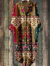 economico Abiti boho-Per donna Abito Midi Abito Camicia Vestito Casual Abito Boho Moda Moderno Quotidiano Spiaggia Weekend Vestibilità regolare Fiore Manica Lunga Colletto a Camicia Viola Marrone Primavera Autunno