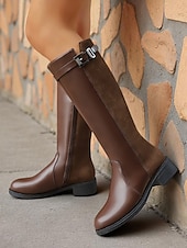 abordables Bottes de cheval-Femmes Bottes Quotidien Bottes hautes au genou Petit talon Bout Rond Occasionnel Minimalisme Faux daim Fermeture éclair Noir Marron
