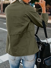 cheap Shirt Jackets-Women&#039;s Hoodie Jacket Warm Comfortable Zipper Pocket Casual Plain Vacation Daily Zipper Regular Turndown Regular Fit Long Sleeve Outerwear Black Khaki Army Green Fall Winter