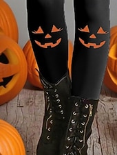 billiga Halloween Bottoms-Dam Byxor Damasker Mysiga leggings Streetwear Ledigt Fullängd Hög midjaPantsHalloween Grafisk Elastisk midja Mönster Mateial som andas Bekväm Elastisk Semester Gata Dagliga kläder Svart Sommar Vår
