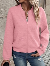 economico Felpe e Sweatshirt Texturizzati-Per donna Giacca Casual Confortevole Traspirante Cerniera Tasca Moda Moderno Casual Semplice Uscire Weekend Cerniera Regolare Collo alla coreana Vestibilità regolare Manica Lunga Capispalla Nero