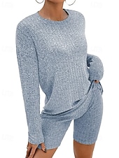 economico Set corti da donna-Per donna Moda Streetwear Camicia Set di Pantaloncini Manica Lunga Girocollo Semplice Abbigliamento quotidiano Data Nero Rosso Blu Autunno Vestibilità regolare