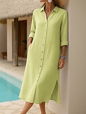 ieftine Rochie simplă-Pentru femei Rochii Midi Rochii Tip Cămașă Rochie casual Clasic Modern În aer liber Vacanță Concediu Fit regulat Simplu Manșon Lung Guler Cămașă Galben Mov Liliac Gri Deschis Toamnă