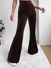 baratos Calças Flare Femininas-Mulheres Perna larga Calças de Veludo Calças Roupa de rua Casual Comprimento total Natural Tecido Cintura elástica Confortável Ao ar livre Férias Para Noite Vinho Pavão Azul Rosa claro cáqui Outono