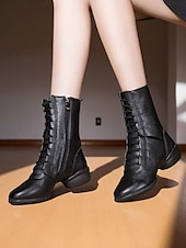 cheap Dance Boots-Women&#039;s Red Lace-Up Dance Boots - Soft Sole Ankle Boots with Side Zipper for Jazz, Practice and Performance