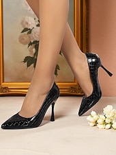economico Pumps Classici-Scarpe con tacco a spillo da donna in vernice argentata in pelle PU, con stampa coccodrillo, per feste notturne