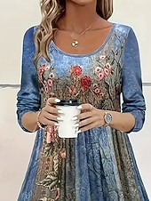ieftine Tipăriți rochii florale-Pentru femei Rochii Midi Rochie casual Rochie imprimata Epocă Modern Zilnic Dată Sfârșit de săptămână Fit regulat Floare Manșon Lung Stil Nautic Albastru piscină Trifoi Albastru Deschis Primăvar