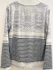 ieftine Tricou cu dungi și geometric-Pentru femei Tricou Grafic Geometric Dungi Epocă Stilat Clasic Manșon Lung În V Gât crestat Topuri obișnuite Zilnic Sfârșit de săptămână Imprimeu Negru și Alb Albastru Prăfuit Gri Primăvară Toamn