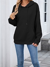 preiswerte Einfache Blusen-Damen Textur Bluse Kapuzenpullover Tasche Einfach Streetwear Lässig Langarm Mit Kapuze Normale Oberteile Straße Ferien Ausgehen Schwarz Rosa Braun Khaki Grau Herbst
