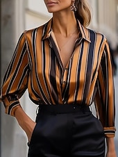 billige Dressy topper-Dame Skjorte Arbeidsskjorter Grafisk Geometrisk Elegant Stilfull Fritid Langermet Skjortekrage Vanlige topper Arbeid Festkveldsklær Daglig Glimmer Hvit Rosa Blå Oransje Grønn Vår, Høst, Vinter, Sommer
