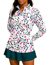 Χαμηλού Κόστους Γυναικείο πουκάμισο-Γυναικεία Άνθινο Σποτ Ομίχλης Πουκάμισο Αθλητικό πουκάμισο Φανέλα POLO Πουκάμισο τένις Μακρυμάνικο Φερμουάρ Λουλουδάτο UPF50+ Ανθεκτικό στην υπεριώδη ακτινοβολία Υψηλή Ελαστικότητα Ύγρανση Αναπνέει