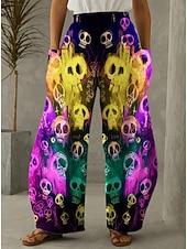 preiswerte Halloween-Hosen-Damen Hose aus Baumwollleinen Urlaub Vintage Ethno-Stil Volle Länge Mittlere TaillePantsHalloween Katze Kürbis Halloween Drucken Bequem Unelastisch Urlaub Straße Lässig Asche Schwarz Fuchsie Orange