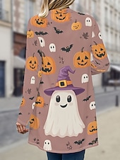 ieftine Îmbrăcăminte de Halloween-Pentru femei Palton Ușor Comfortabil Imprimeu Epocă Artistic Casual Halloween Dovleac Casual Lung Fără Guler Potrivire Largă Manșon Lung Îmbrăcăminte exterioară Negru Roz Îmbujorat Bleumarin