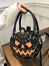 billiga påsar-Halloween-pumpahandväska för kvinnor – söt axelväska med pumpamotiv och spindelnätsdesign, väska i konstläder för fest, cosplay och högtidskläder