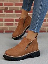 abordables Bottines-Bottines grises en similicuir pour femme – fermeture zippée latérale, semelle crantée antidérapante, style streetwear automne-hiver élégant