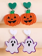 billige Halloween-tilbehør-Halloween-øredobber til dame – øredobber i akryl med gresskar, spøkelse, flaggermus og edderkopp til fest, cosplay og festlige kostymesmykker.