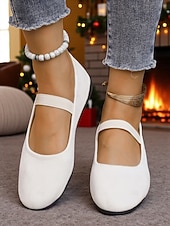 baratos Sapatilhas de mulher-sapatilhas mary jane brancas femininas – sapatos casuais com tiras para passeios no jardim, piqueniques na fazenda e escapadelas de fim de semana