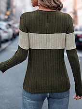 Недорогие Простые блузки-Жен. Вязаная ткань Пуловер Повседневные Стиль На каждый день Контрастных цветов Рельефный узор Вырез под горло Трикотаж Длинный рукав Обычные топы Вязать Повседневные Праздники На выход