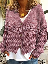 abordables Cardigan 3D-Femmes Manteau Veste Décontractée Chaud Confortable Imprimé Mode Moderne Occasionnel Fleuri Sortir Week-end Simple Boutonnage Régulier Col en V Coupe régulière manche longue Vêtements d&#039;extérieur