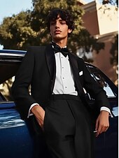 economico Abiti da matrimonio-Uomo Smoking Abiti da sposa Casuale Affari Nero Primavera, Autunno, Inverno, Estate Tuta Bavero sciallato Formale Tinta unita Vestibilità su misura 2 pezzi Monopetto a un bottone