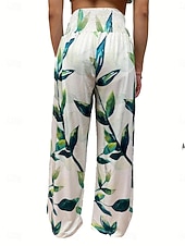 economico gamba larga e vita alta-Per donna Pantaloni in cotone e lino Gamba larga Chinos Vacanza Moda Casual Lunghezza intera Vita Alta Floreale Tasca Fascia Elastica Stampato Comodo Morbido Confortevole Micro-elastico All&#039;aperto