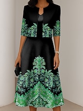 preiswerte Boho Kleid-Damen Kleid-Set A Linie Kleid Sommerkleid Elegant Lässig Ombre Grafik Druck Midikleid Halbarm V Ausschnitt Formell Urlaub Gelb Rote Blau Frühling Herbst Normale Passform
