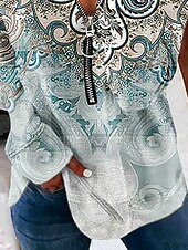 economico Top a Strisce e Geometrici-Per donna Felpa Pullover Felpe con cerniera Floreale Grafico Paisley Moda Casual Manica Lunga Girocollo Scollo a V Top Regolari Streetwear Abbigliamento Quotidiano Cerniera Stampato Verde militare