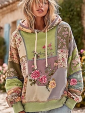 billige Blomstrete topper-Kvinners 3D Print Hettegenser Pullover Sweatshirt Oversized Langermet Casual Grafikk Blomster Varm Aktiv Hette Vanlige Topper Gate Dagligbrus Lappeteppe Rosa Mørk Rosa Blå Lilla Grønn Vår Høst Vinter