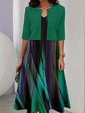 preiswerte Kunst &amp; Design Kleid-Damen Kleid-Set A Linie Kleid Sommerkleid Lässig Halbformelle Kleider Ombre Grafik Druck Midikleid Halbarm V Ausschnitt Urlaub Date Hellgelb Himmelblau Purpur Sommer Frühling Normale Passform