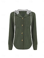 abordables chaqueta con capucha-Mujer Chaqueta con capucha Cómodo Transpirable Botones Casual Plano Vacaciones Calle Casual Ropa Cotidiana Botonadura Simple Regular Con Capucha Ajuste regular Manga Larga Ropa de calle Azul marinero
