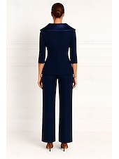 economico Tailleur pantalone della mamma-tuta due pezzi / tailleur pantalone tailleur pantalone abito da madre della sposa in crepe elasticizzato per invitata al matrimonio elegante semplice revers in raso lunghezza pavimento manica lunga