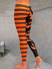 baratos Calças de Halloween-Mulheres Leggings Férias Vintage Moda Mimolet Cintura AltaPantsHalloween Gráfico Abóbora dia das Bruxas Estampado Macio Respirável Com Stretch Férias Rua Casual Preto Branco Amarelo Laranja Primavera