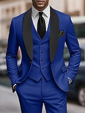 preiswerte Herren Klassische Blazer-Herren Set Anzüge Anzugweste Geschäft Cocktailparty Hochzeitsfeier 3 Stück Mode Lässig Frühling Herbst Polyester Farbblock Tasche Knöpfe Bequem Einreihig Blazer Schwarz Weiß Burgunderrot Königliches