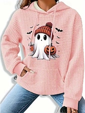abordables Sweatshirt et Hoodie d&#039;Halloween-Sweatshirts à capuche Halloween pour femmes fantôme graphique citrouille décontractée à manches longues hauts réguliers streetwear quotidien avec poche imprimé noir rose bleu gris automne hiver