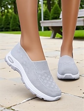 levne Dámské tenisky-Dámské béžové pohodlné tenisky s flyknit nazouvací – lehké prodyšné boty do parku, na pochůzky i na každodenní nošení