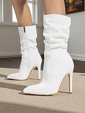 levne Slouch Boots-Dámské červené lakované kotníkové boty na jehlovém podpatku z umělé kůže se zapínáním na zip - stylová obuv na podpatku pro každodenní nošení, do nočních klubů i na diskotéku