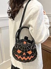 billiga påsar-Halloween-pumpahandväska för kvinnor – söt axelväska med pumpamotiv och spindelnätsdesign, väska i konstläder för fest, cosplay och högtidskläder