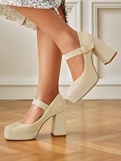 cheap 1950s-Women&#039;s Blue Suede Mary Jane Block Heel Pumps – Platform Round Toe Buckle Strap 1950s Vintage Party Shoes for Weddings, Cocktail, and Evening Outfits