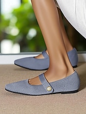 billiga Platta damskor-Beige stickade Mary Jane-skor med pärlrem för kvinnor - lätta, andningsbara vardagsskor för vardagsbruk, resor och kontorskläder