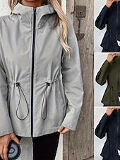baratos jaqueta ativa-Mulheres Jaqueta casual Jaquetas de chuva impermeáveis Capas de chuva Prova-de-Água A Prova de Vento Zíper Bolsos Moda Ao ar livre Tecido Para Noite Final de semana Zíper Padrão Com Capuz Normal