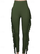 halpa Naisten kapeat housut-Naisten Housut Sukkahousut Mukavat leggingsit Katutyyli Vapaa-aika Täyspitkä Luonnollinen Tavallinen Tupsu Joustava vyötärö Mukava Pyhäpäivä Arki-asut Viikonloppu purppura Musta Valkoinen Armeijan