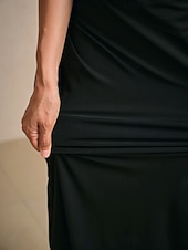 abordables Robe de cocktail-Femmes Robe maxi Robe fourreau Élégant Fête Anniversaire Fleuri Demi Manches Col en V Noir Été Printemps Automne