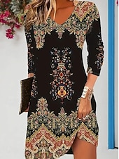 Women's Mini Dress Knit Dress Casual Dress Sundress A Line Dress Stylish Casual Home Birthday Street Regular Fit Graphic Geometric Long Sleeve V Neck Black Spring Fall4