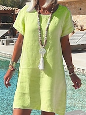 abordables Vestido blanco-Mujer Mini vestido Vestido informal Vestido de cambio Clásico Moderno Exterior Vacaciones Festivos Ajuste regular Plano Manga Corta Cuello Barco Blanco Amarillo Rosa Morado Otoño