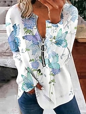 economico Top a Strisce e Geometrici-Per donna Felpa Pullover Felpe con cerniera Floreale Grafico Farfalla Moda Casual Manica Lunga Girocollo Scollo a V Top Regolari Streetwear Abbigliamento Quotidiano Cerniera Stampato Rosa Viola