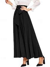 preiswerte Schlichte Röcke-Damen Strumpfhosen Rock A-Linie Mode Lässig Maxi Hohe Taille Röcke Einfach Schleife Urlaub Straße Schwarz Khaki Frühling Polyester