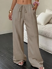 billiga breda ben och hög midja-Dam Brett skaft Byxor Palazzo byxor Mode Streetwear Fullängd Hög midja Slät Elastisk midja Mateial som andas Bekväm Gata Dagliga kläder Utekväll Svart Vit Rodnande Rosa Kaki Sommar Vår Normal